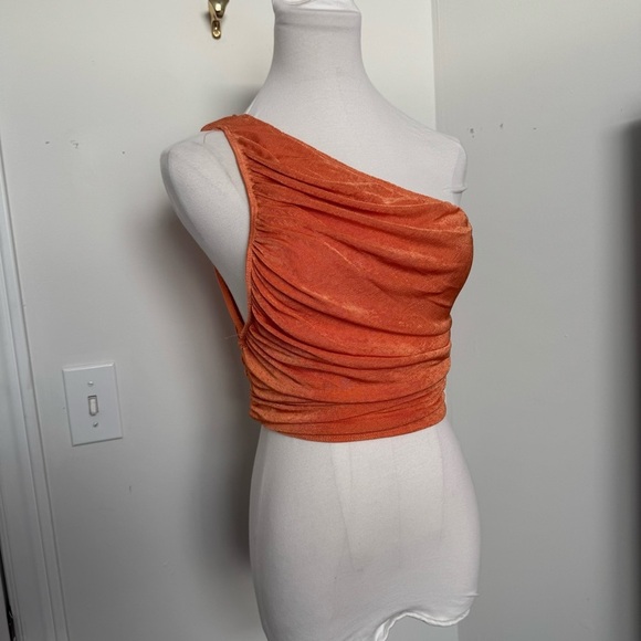 Lioness revolve Orange One-Shoulder Ruched Top XS - Picture 3 of 5
